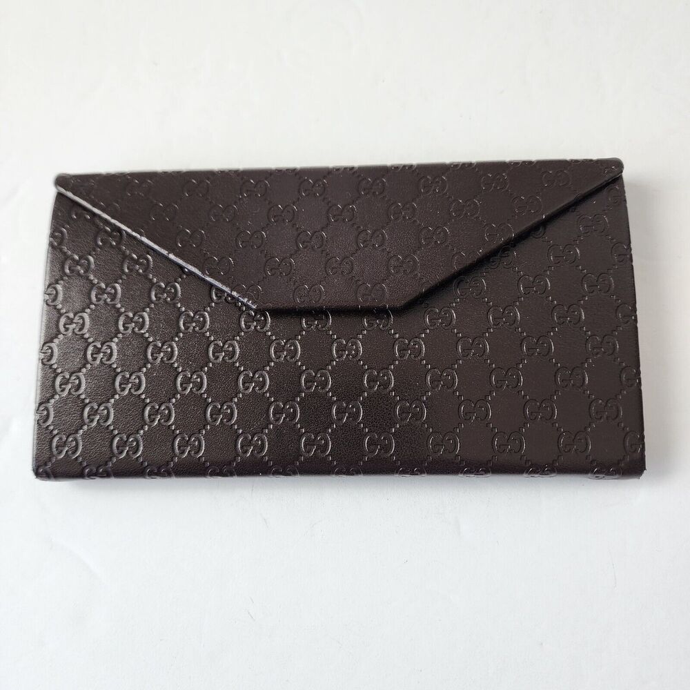 Gucci Folding Glasses Case Trifold Logo Brown Leather Snap Closure Vintage